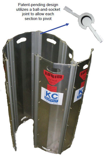 KC Supply's rescue wall system, with patent-pending design that utilizes a ball-and-socket joint to allow each section to pivot